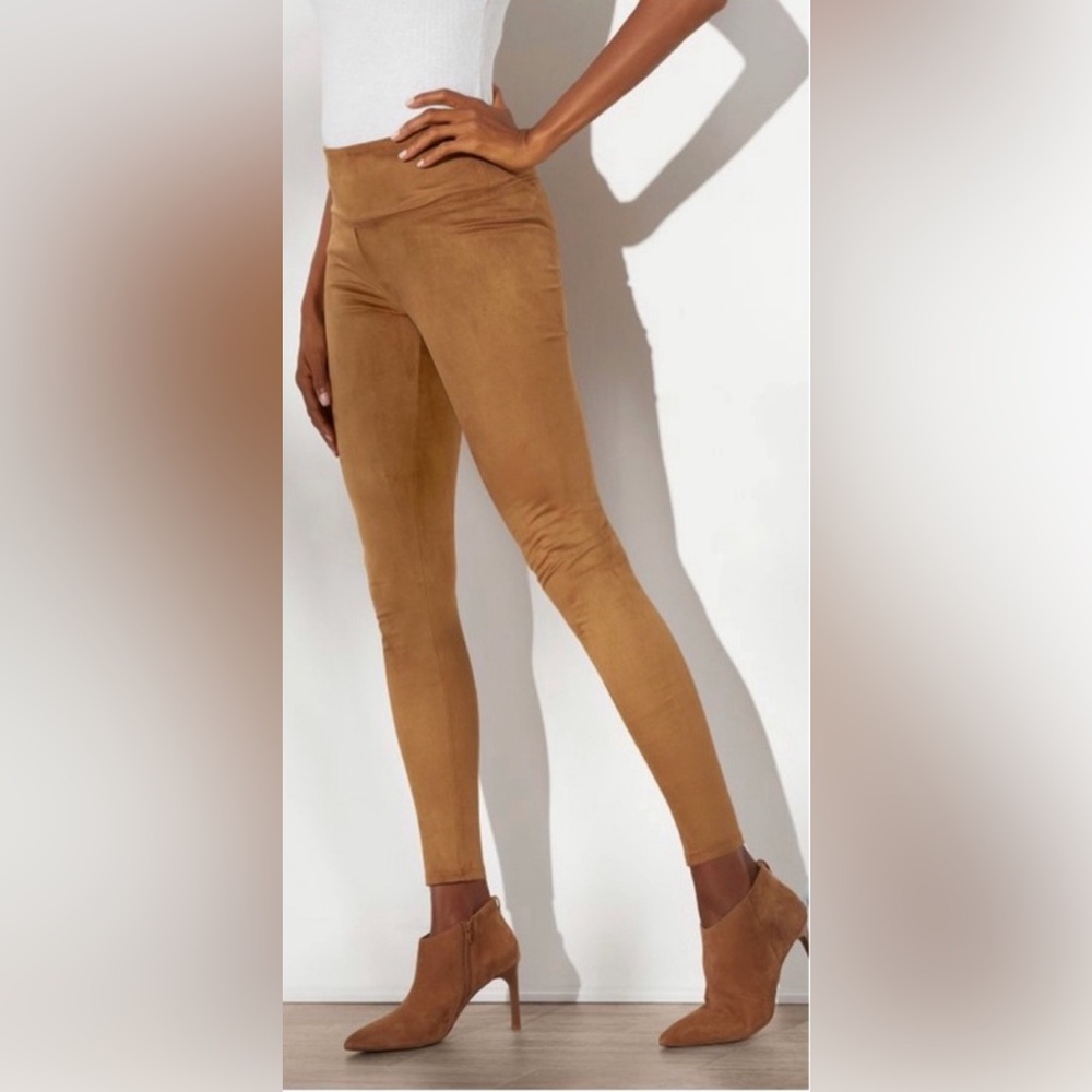 Suede-Look High-Waist Leggings in Camel